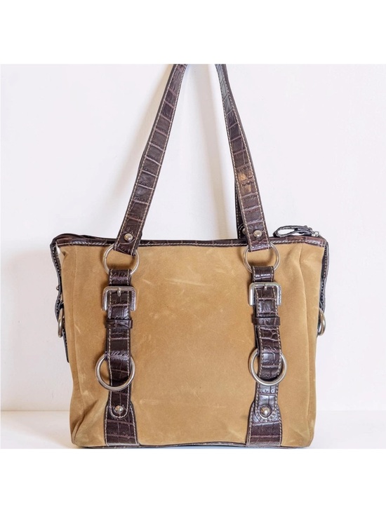 Franco Sarto Handbags - Y2K Franco Sarto Suede Gator Embossed Shoulder Bag Brown Tote